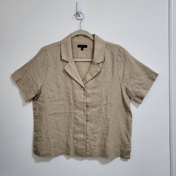 Quince Tops - QUINCE 100% European Linen Top Womens S Driftwood Tan Short Sleeve Flax Resort